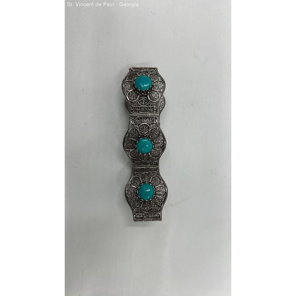 Beautiful Vintage 925 Sterling Silver & Turquoise Bracelet Made in Turkey 31.48g